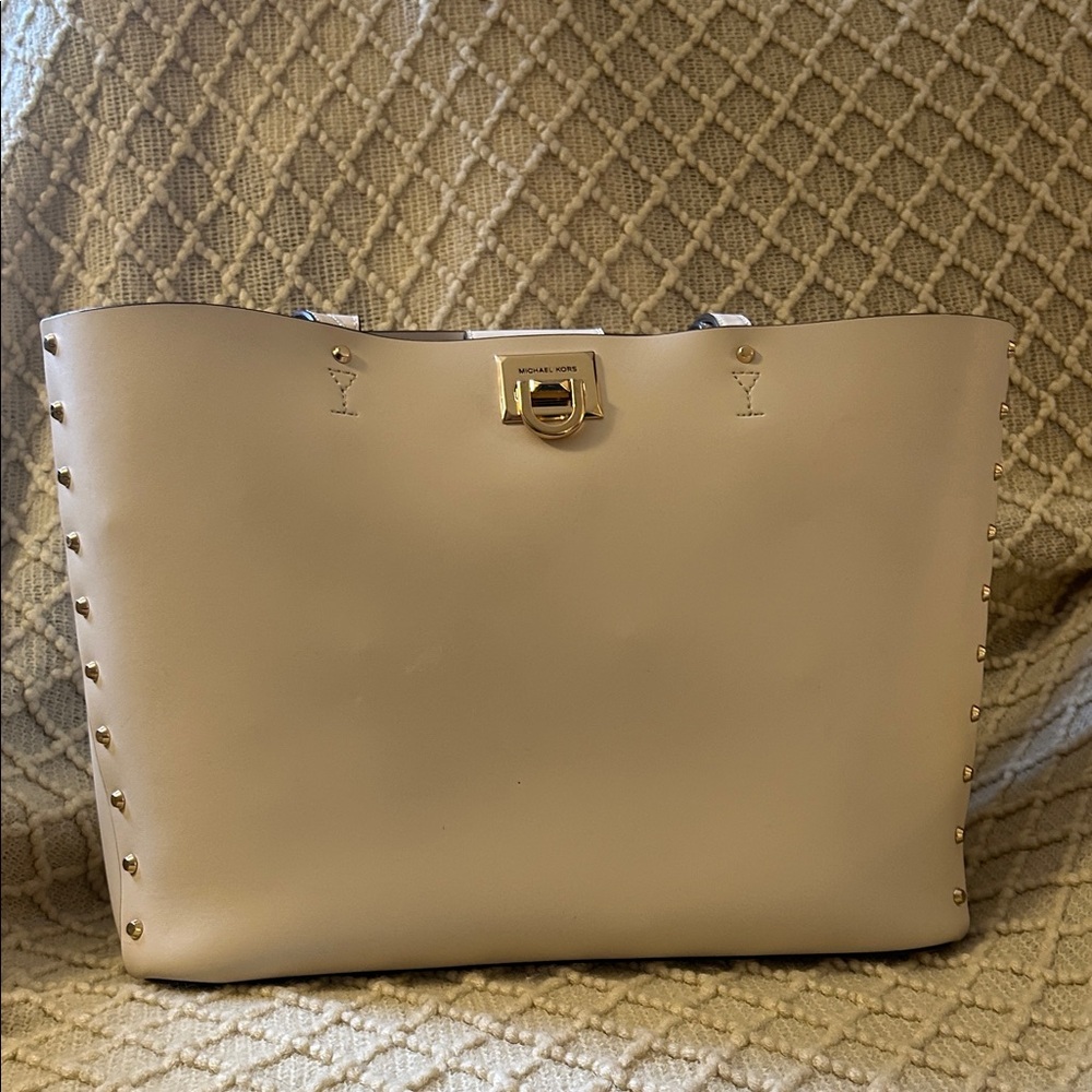 Michael Kors Manhattan Smooth Leather Studded Tote with Gold Hardware